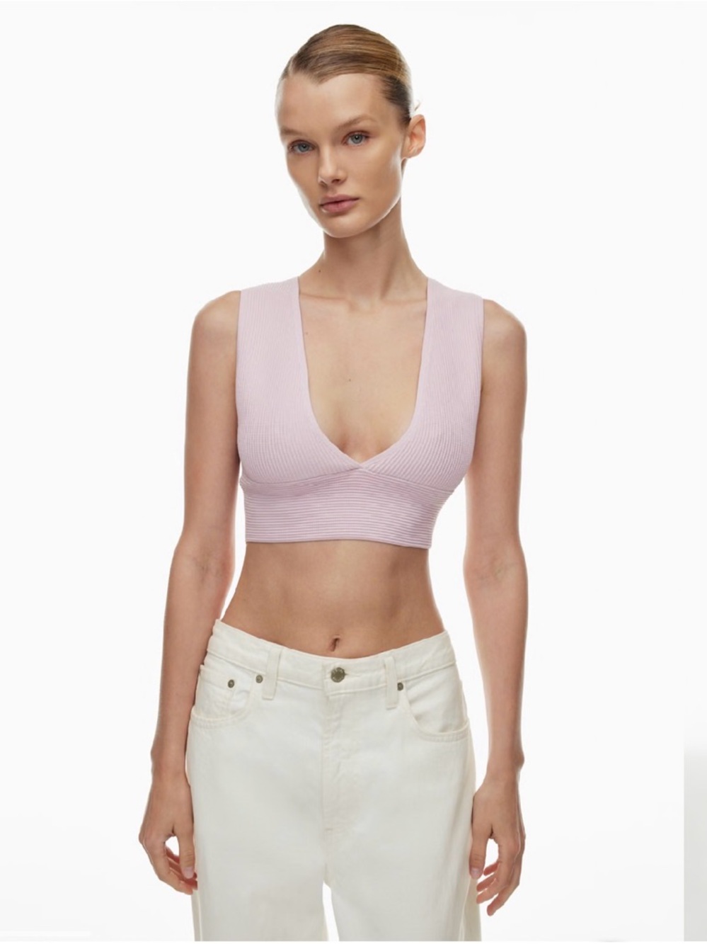 Aritzia Ribbed Deep V Crop Tank Top - White